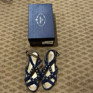 Navy Prada studded sandals